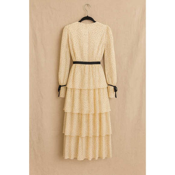 Just Me S Tiered  Dress Cream Holiday Party Cottagecore Vintage Wedding Guest - Picture 2 of 10